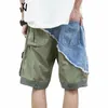 Seveyfan Hi Street Hommes Ripped Denim Patchwork Shorts Multi Poches Cargo Shorts Streetwear z38j #