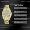 その他の時計Missfox Mens es 18k Gold Full Diamond Luxury Quartz for Man Waterproof Hip Hop Wrist Party Jewelly Dropshipping T240329