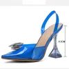 eilyken مثير كريستال perspex الكعب العالي مضخات slingback المصمم المدببة إصبع القدم PVC Sandals Sandals الأحذية 240320