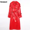 Nerazzurri Autumn LG Red Red Waterproof Shiny Grate Batent Trench Coat for Women Double Breadted بالإضافة إلى حجم Fi S6qy#