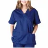 Männer Frauen Pflege Uniform Bluse Kurzarm V-ausschnitt Bluse Scrub Tops Mit Tasche Lose Hemd Unisex Arbeitskleidung Uniform Blusen e0Xr #