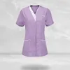 Blouse Butt de cou de cou décontracté de travail T-shirt T-shirt T-shirt Poches à manches courtes Uniforme de travail pour le travailleur E3PQ #