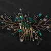 Gold Green Rhineste HeadPice for Women Wedding Hair Peigt Handmade Crystal Bridal Headwear Tiara Fi Girl Hair Actures G6D5 #