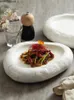 Tallrikar nordiska vita stenmönstrade keramiska kalla maträtt hem grunt el restaurang konstnärlig befruktning bordsartiklar