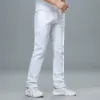 Klasik Stil Erkekler Düzenli Fit Beyaz Kot Pantolon Akıllı Fi Denim Gelişmiş streç pamuklu pantolonlar erkek marka pantolonları Z4JY#