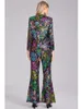 Kvinnors tvåbitar byxor fickor Floral Sequin Matching Set Nightclub Blazer och Flare Pant Sweetwear Fashion Spring Party Club Outfit 2024