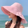 Wide Brim Hats Women Bowknot Bucket Fashion Lightweight Hidden Hat Anti-UV Sun Beach Neck Guard Fisherman Caps