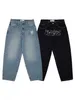 y2k män retro harjuku kläder 2023 ny baggy casual wide ben jeans hip hop tryck jeans trend fi svart hög midja jean z1je#