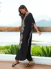 Casual broderie imprimée col en V manches chauve-souris surdimensionné caftan 2024 femmes été plage Dr grande taille Maxi Dres Q1607 G9q0 #