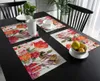 Tapis de Table Vintage fleurs tulipes peinture à l'huile, napperon décor de fête de mariage, tapis en lin, accessoires de cuisine, serviette