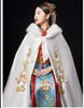 faux Fur Satin Wedding Wrap Gold Appliques Bridal Capes Coat Jacket Bride Cloak With Hood s0kM#