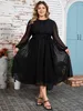 plus Size Spring Summer Fi Solid Color Chiff Dr Women Sexy Round Neck Lg Sleeve Belt Dr Elegant Dr 557I#