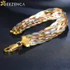 REAL 925 Sterling Silver Three Color Gold Plated Multi Threads Woven Armband For Women Italienska smycken Trendiga Luxury 240315