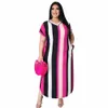 Fagadoer Plus Size Allentato Dr XL-5XL Donna Estate Manica corta Maxi Dr Fi Stampa a strisce Girocollo Abiti casual 2022 C0Ir #