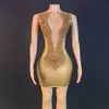 fi Celebrate Evening Dres Women Stretch Gold Rhinestes Dr Singer Stage Gogo Dance Costume Festival Outfit XS7385 y9SQ#