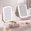 Boîtes de rangement boîte à cosmétiques avec miroir LED Classification pliable bijoux petits objets étui de maquillage de voyage