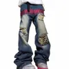 2022 vintage chude dżinsy męskie streetwear zniszczony podarte dżinsy Homme Hip Hop Broken Pencil Biker Denim Pants Hole D3f7#