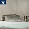 Смесители для раковины в ванной комнате Azos Split FaucetDiscoloration Водопад Латунь Никель Матовый Холодный и переключатель контроля температуры Светодиодная кухня Ниже