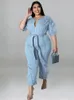 plus Size Jeans Jumpsuit Women Summer Streetwear Fi Lady Short Sleeve Jumpsuit Denim Jumpsuits Wholesale Bulk Dropship c7sS#