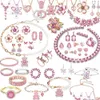 Zestawy bransoletki Naszyjnik 2023 Oryginalne kolczyki ze stali nierdzewnej LDYLLIA Różowy cyrkon kryształ biżuteria damska z logo upuszczeniem Dhxeh