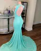 2024 Aso Ebi Mermaid Sky Blue Prom Dress Beaded Crystals Sequined Evening Formal Party Second Reception Birthday Engagement Gowns Dresses Robe De Soiree