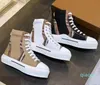 2024 Designer Sapatos Casuais Marca de Luxo Homens e Mulheres High Top Lace-up Sneakers Tecido Clássico Xadrez Patchwork Sola Confortável Ao Ar Livre Moda Flats