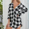 Kvinnors sömnkläder 2024 Spring Summer Plaids Sleepshirts Casual Long Sleeve Lapel Neck Buttons Mini Sleep Dress Nightrocks Loungewear