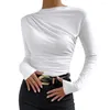 Blouses Femmes Femmes À Manches Longues Haut Polyvalent Plissé Élégant Slim Fit Pull Tops Pour Couleur Unie Demi Haute Dames