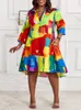 dr for Women 2023 NEW Casual Plus Size Abstract Print Flowy Shirt Dr Vestidos De Mujer Elegant Boho Mini Robe Female e3lR#