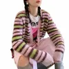 Mohair Gestreifte Strickjacke Fuzzy Wuzzy Border Cardigan Lg Sleeve Butt Down Gestrickte Pullover Jacke Frauen Herbst Winter Outfit O7vG #