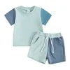 Kleidungssets FOCUSNORM 0-3 Jahre Kleinkind Baby Jungen Mädchen Sommerkleidung Outfits Kurzarm Farbe Patchwork T-Shirt und elastische Taille Shorts