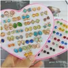 Stud 36 Pares Moda Estilos Coreanos Cute Catseye Cristal Alfabeto com Coração Jewlery Caixa Mulheres Meninas Sier Brincos de Ouro Par Misto Dr Dhpcz