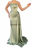 pliegues Ruched Evening Dres Dres Light Green Mermaid 2023 FI Rhineste Rhineste Stretchy Satin Prom Gowns Elegante personalizado W8XQ#