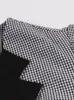 Tval PlaidとBlack Elegant Ladies Rockabilly Cott Dres Notched Collar 3/4 Sleeve Autumn Winter Women Vintage Dr Z7ll＃