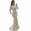 Sevintage Sparkly Champagne Perles Paillettes Perles Sirène Bal Dres Encolure Arabie Arabe Robes De Soirée Formelle Dr K9EN #