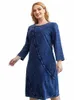 lih HUA femmes grande taille Denim Dr automne Chic élégant Dres pour femmes potelées Cott tricoté col rond Dr 41IW #