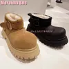 Boots Big Round Toe Belt Buckle Ankle Women's Frurry Autumn Winter Snow Warm Block Mid Heeled Fashion Brown Slip On 2024