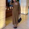 Casual Dresses AVV Pure Color Ribbed Maxi Dress O Neck Hollow Out Long Sleeved Autumn Spring Club Party Outfits 2024 Elegant Ladies