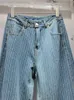 DEAT Damen Jeans Hohe Taille Vertikale Gestreifte Hot Fix Rhineste Diamd Lose Gerade Denim Hosen 2024 Sommer Neue Fi 25CQ #