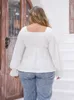 gibsie plus size sweetheart nack knut frt vit skjorta kvinnor lg hylsa skjortor toppar söta vintage damer peplum blus 2024 30c8#