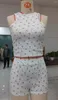 Ev Giyim 2 PCS Kıyafetler Kalp Baskı Kolsuz Mahsul Tank Top Yelek Şortları Günlük Kaburga Örme Salonu Set Set Kadınlar Rahat Giysiler