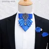 Bow Ties Original Black Rhinestone Bow Tie Brooch Set for Men Women British Korean Formal Dress Bowtie Pocket Towel Pins Sets Mens Gifts Y240329