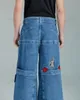 Harajuku Persality Big Pocket Boxing Kangaroo Print W Jeans a gamba larga Y2K HipHop Street Casual Denim allentato per uomo e donna q0hd #