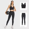 AL Sports Fitness Yoga Set ET Double 6 antibacteriano, nu, sutiã esportivo à prova de choque + bolsos laterais, nu, adequado para a pele, macio e calças cortadas elásticas