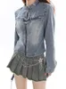 Cappotto corto in denim per le donne Autunno New Burrs Slim Slim-Fit Zipper Lg Sleeve Blue Jean Jacket Top y3Th #