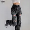 Zwart Gescheurde Hoge Taille Jeans voor vrouwen Vintage Kleding y2k Fi Rechte Denim Broek Streetwear Gat Hip Hop Broek jeans A2za #