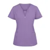 Feminino cor sólida enfermeira uniforme casual com decote em v topos traje de trabalho senhoras manga curta cuidados trabalhadores traje uniformes de enfermagem d08E #