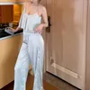 Home Clothing Ice Silk Strap&pants 2Pcs Clothes Sexy Sling Pants Nightwear Solid Leisure Sleepwear Pyjamas Suit Loungewear