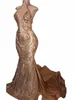 Champagner -Spitzen -Pailletten -Frauen Abend DR 2023 Neueste hohe Hals exquisite Ärmel Illusi Prom Kleid Hochzeitsfeier Mermaid T0HG#