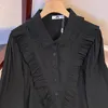 Plus-size dames lente casual overhemd Verstoorde decoratieve persality ontwerp commuter top Los comfortabel zwart overhemd h60j #